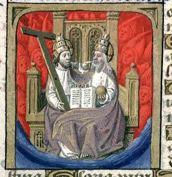 Libro de Horas de Jacques de Langeac (Lyon, Biblioteca Municipal). Trinidad,  Ms. 5154, f. 144. Hacia 1465-1468.