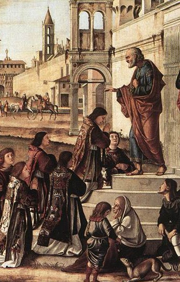 Vittore Carpaccio. Consagración de San Esteban como diácono (Berlín, Staatliche Museen). Detalle. 1511. 