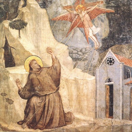 Giotto di Bondone. Estigmatización de San Francisco (Florencia, Santa Croce, capilla Bardi). 1325.