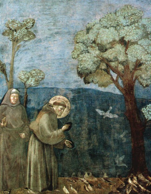 Giotto di Bondone. Francisco predicando a los pájaros (Asís, basílica de San Francisco). 1297-1300. 