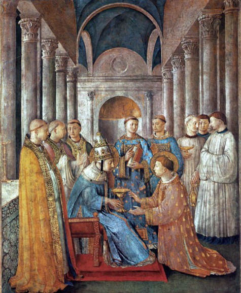 Fray Angelico. Lorenzo ordenado diácono por el Papa Sixto II  (Vaticano, capilla de Nicolás V). 1447-1449.