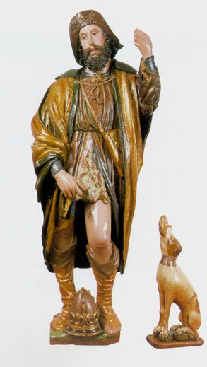 Círculo del Maestro de San Pablo de la Moraleja. san roque peregrino (Medina del Campo. Colegiata de San Antolín).  Hacia 1500.