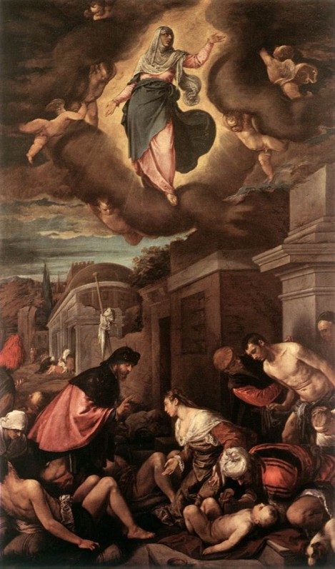 Jacopo Bassano. San Roque  con los enfermos de peste (Milán, Pinacoteca Brera). 1575.