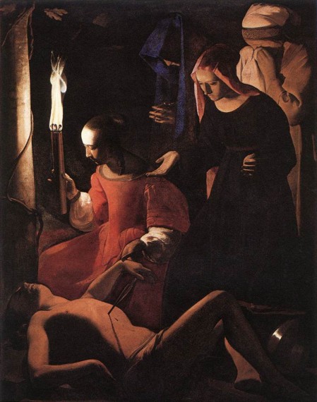 George La Tour. Santa Irene curando  a San Sebastián (París, Museo del Louvre). 1649.
