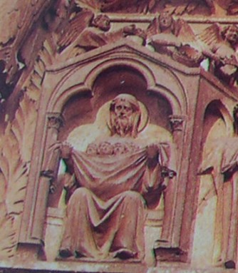 Los justos en el Seno de Abraham. Detalle del Juicio Final de la fachada  oriental de la catedral de Bouges (Francia). Siglo XIII.