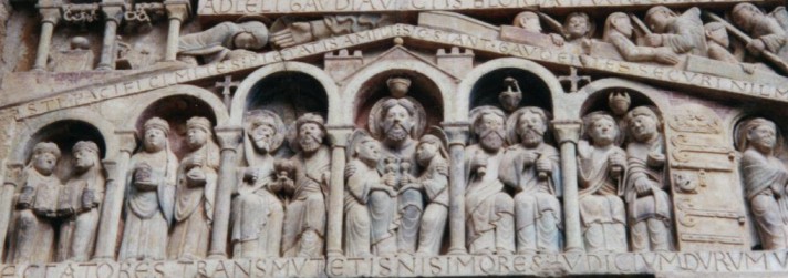 Los justos en la Jerusalén Celeste. Juicio Final de la portada de la iglesia de Santa Fe de Conques (Francia). Siglo XII.