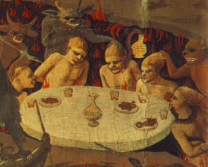 Juicio Final. Fray Angelico (Florencia, Museo de San Marcos). Hacia 1432-1435.  Detalle del infierno.