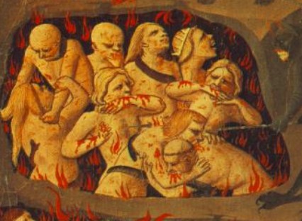 Juicio Final. Fray Angelico (Florencia, Museo de San Marcos). Hacia 1432-1435.  Detalle del infierno.