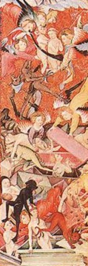 Rafael Destorrens. Juicio Final  (Misal de Santa Eulalia, catedral de Barcelona).  Principios del siglo XV. Detalle con la resurrección de los muertos.