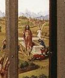 Roger van der Weyden. Aparición de Cristo a la Virgen. Tríptico de Miraflores. Detalle (Berlín, Staatliche Museen). 1440.