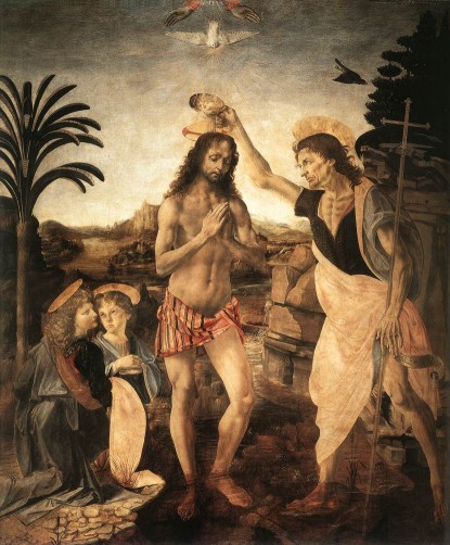 Andrea Verrocchio. El bautismo de Cristo (Florencia, Galería de los Uffizi). 1472-1475.