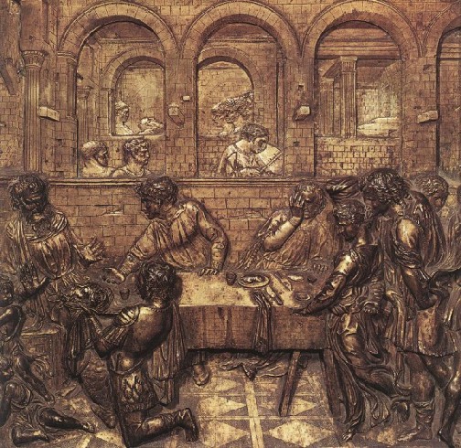 Donatello. El banquete de Herodes (Siena, baptisterio). 1427.