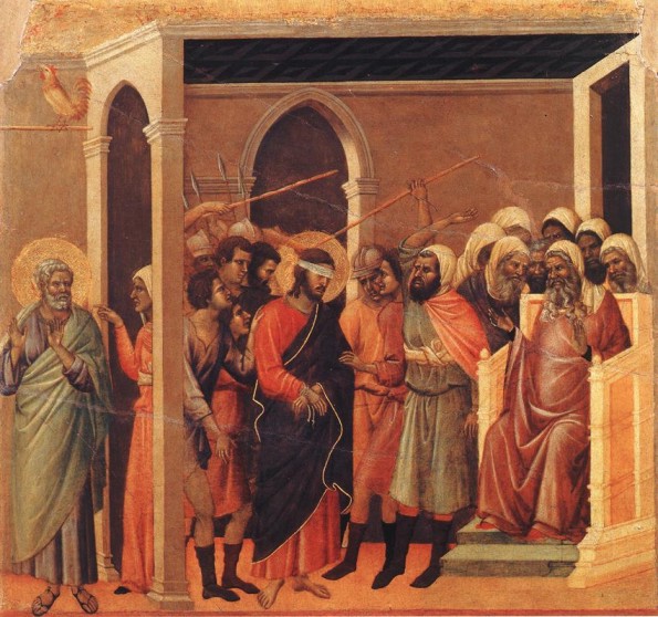Duccio di Buoninsegna. Escarnio de Cristo y negación de Pedro (Siena, Museo dell'Opera del Duomo). 1308-1311.