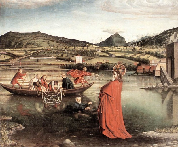Konrad Witz. Cristo caminando sobre las aguas (Ginebra, Musée d'Art et d'Histoire). 1443-1444.