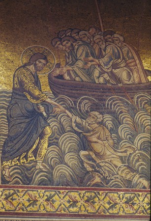 Cristo caminando sobre las aguas (Sicilia,  catedral de Monreale). Siglo XII.