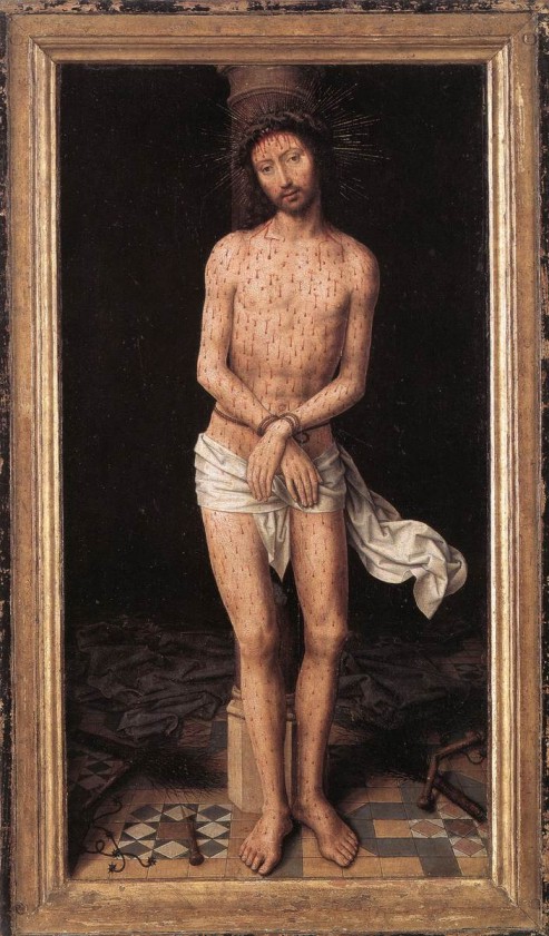 Hans Memling. Cristo a la columna (Barcelona, Colección Mateu). 1480-1485.