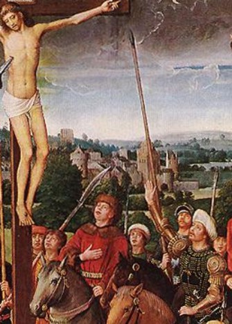 Hans Memling. Crucifixión. Detalle (Budapest, Museo de Bellas artes). Finales del siglo XV.