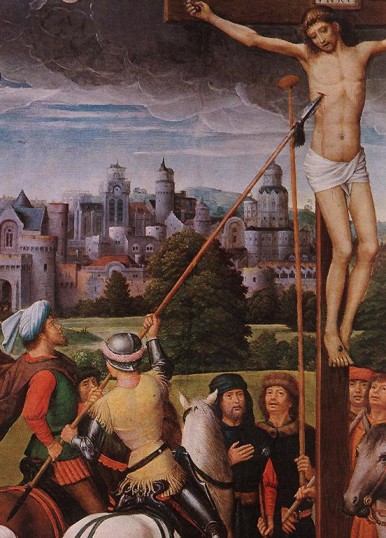 Hans Memling. Crucifixión. Detalle (Budapest, Museo de Bellas artes). Finales del siglo XV.