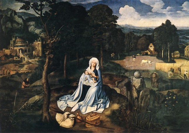 Joachim Patinir. Descanso en la huida a Egipto (Madrid,  Museo del Prado). Primer tercio del siglo XVI.