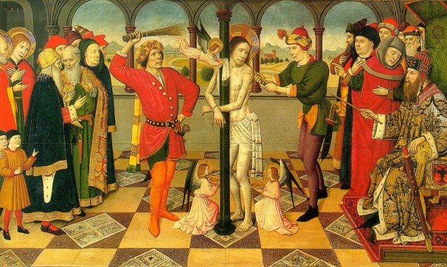 Jaume Huguet. Flagelación de Cristo (París, Museo del Louvre).  Hacia 1450.