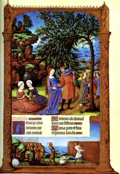 Milagro de la palmera. Muy Ricas Horas del duque de Berry (Chantilly, Museo Condé).  Hacia 1416.