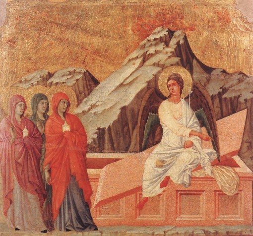 Duccio di Buoninsegna. La tres Marías en el sepulcro (Siena, Museo dell'Opera del Duomo). 1308-1311.