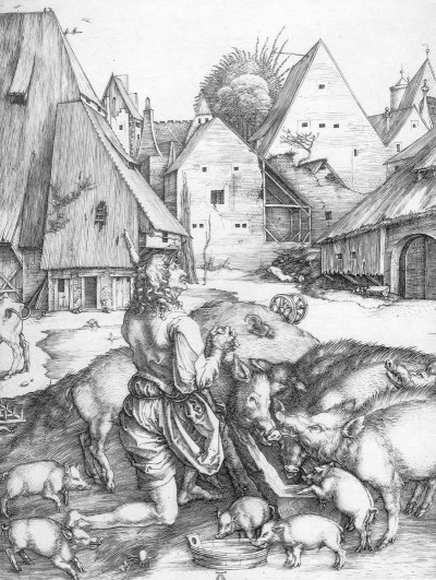 Alberto Durero. Arrepentimiento del hijo pródigo (KarlsruheStaatliche Kunsthalle). 1496.