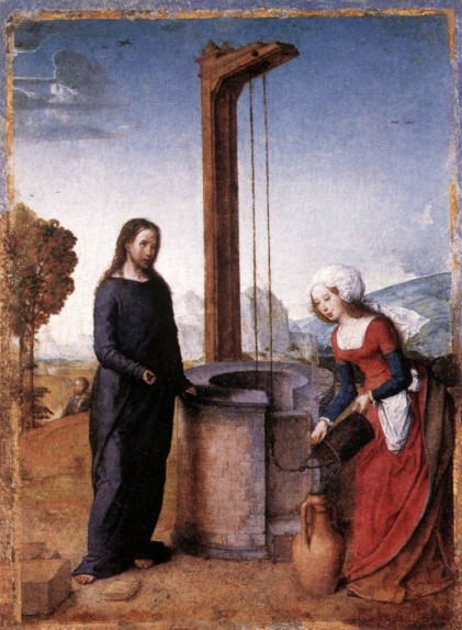 Juan de Flandes. El encuentro con la samaritana (París, Museo del Louvre). 1496-1504.