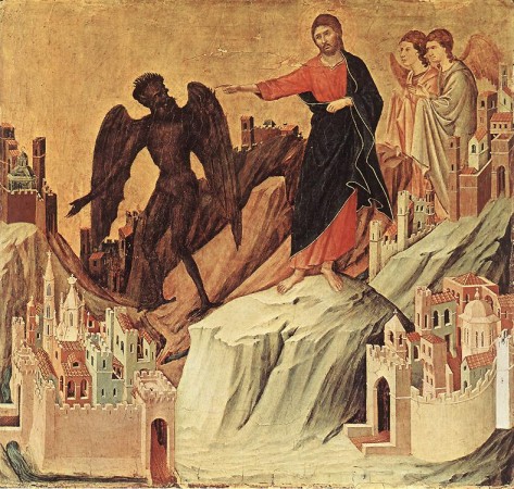 Duccio di Buoninsegna. Tentación de Cristo (Nueva York, Frick Collection). 1308-1311.