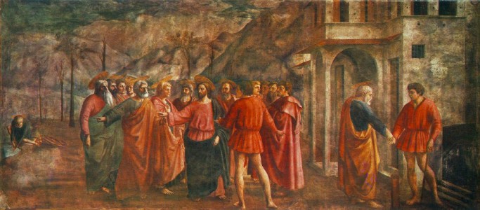 Masaccio. El pago del tributo (Florencia, capilla Brancacci).  1426-1427.