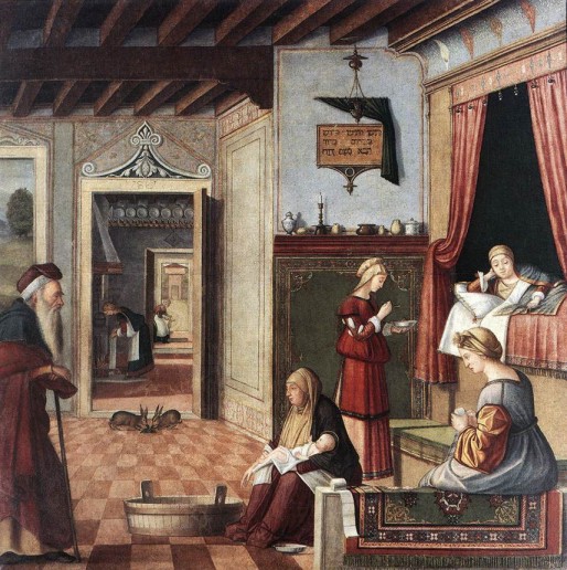 Vittore Carpaccio. El nacimiento de la Virgen (Bérgamo, Accademia Carrara). 1504-1508.