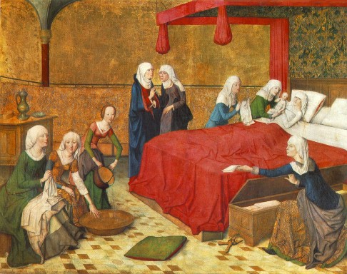 Maestro de la vida de María. El nacimiento de la Virgen (Munich, Alte Pinakothek). Hacia 1460.