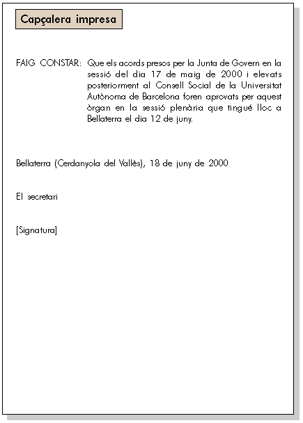 Exemple de la diligència