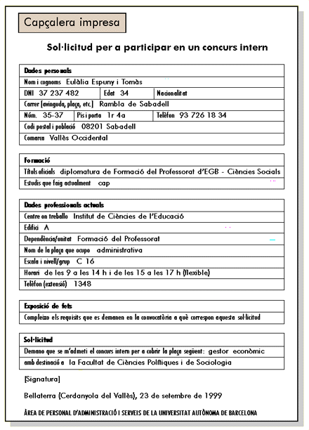 Exemple de l'estructura 1 de la sol·licitud 