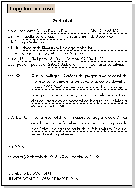 Exemple de l'estructura 2 de la sol·licitud 