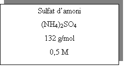 Cuadro de texto: Sulfat damoni
(NH4)2SO4
132 g/mol
0,5 M
