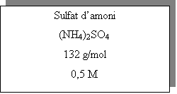 Cuadro de texto: Sulfat damoni
(NH4)2SO4
132 g/mol
0,5 M
