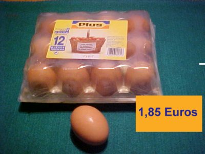 Una caixa de 12 ous val 1,85 Euros