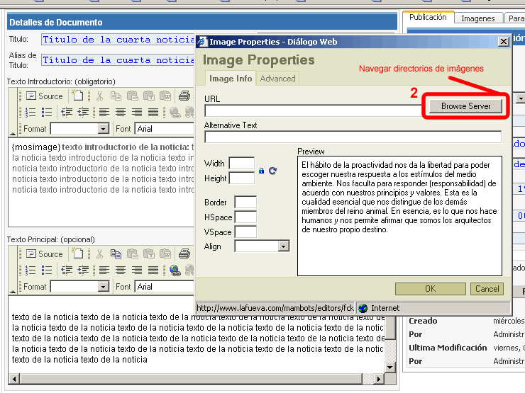 insertar imgenes con FCKeditor - Botn para navegar por los directorios de imgenes