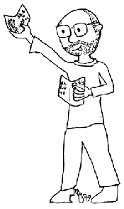 Així sóc als ulls del meu alumne Miquel Villalba. No es veu prou bé, però el que porto a les mans no és el llibre de castellà, sinó el Bola de Drac i el Naruto ;-)