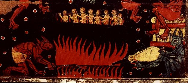 Barcelona. Fragment del frontal de Sant Miquel de Soriguerola que representa uns diables encenent el foc. Segle XIII. MNAC. Foto (Mrida/Calveras/Sagrist).