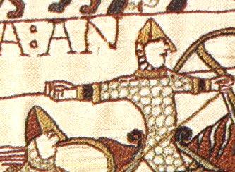 Bayeux. Fragment del taps que representa uns cavallers amb els respectius elms. Segle XI. Autoritzaci Ciutat de Bayeux.