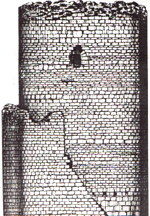 Castell de Mur. Dibuix de la torre mestra amb la finestra de l'�ltim pis. Dibuix (J.A.Corbella).1983. Servei del Patrimoni Arquitect�nic. Generalitat de Catalunya.