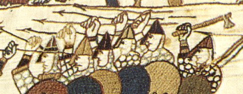 Bayeux. Fragment del taps que representa uns cavallers amb llances. Segle XI. Autoritzaci Ciutat de Bayeux.