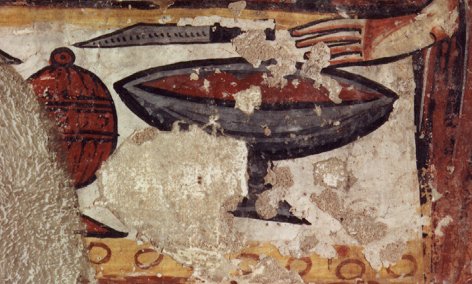 Barcelona. Fragment del mural de Sant Quirze de Pedret. Detall d'una taula parada. Segle XII. MNAC. Foto(Mrida/Sagrist/Calveras).