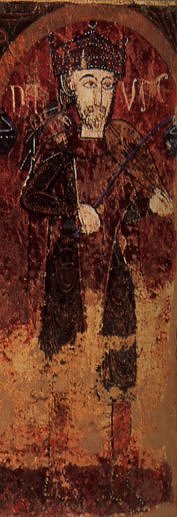 Vic. Frontal d'Espinelves. Fragment que representa un msic tocant una viola. Segle XII. Museu Episcopal de Vic. Foto (X.Xort).