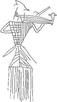 Castell d'Oroners. Grafitti amb un trobador. Dibuix (P.Bertran/F.Fit�)