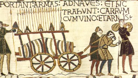 Bayeux. Fragment del tapís. Transport d'armes i vi a les naus. s.XI. Autorització ciutat Bayeux