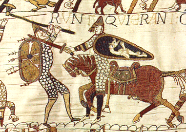 Bayeux. Fragment del tap�s que representa una lluita. Segle XI. Autoritzaci� especial Ciutat de Bayeux.