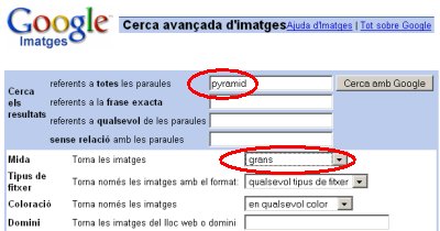 la recerca avanada d'imatges del google